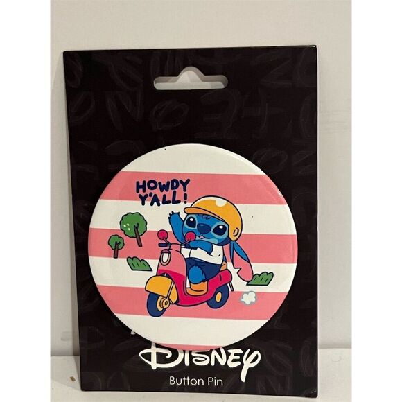 Disney Lilo & Stitch Howdy Y'all! Scooter Button Pin - Picture 1 of 3